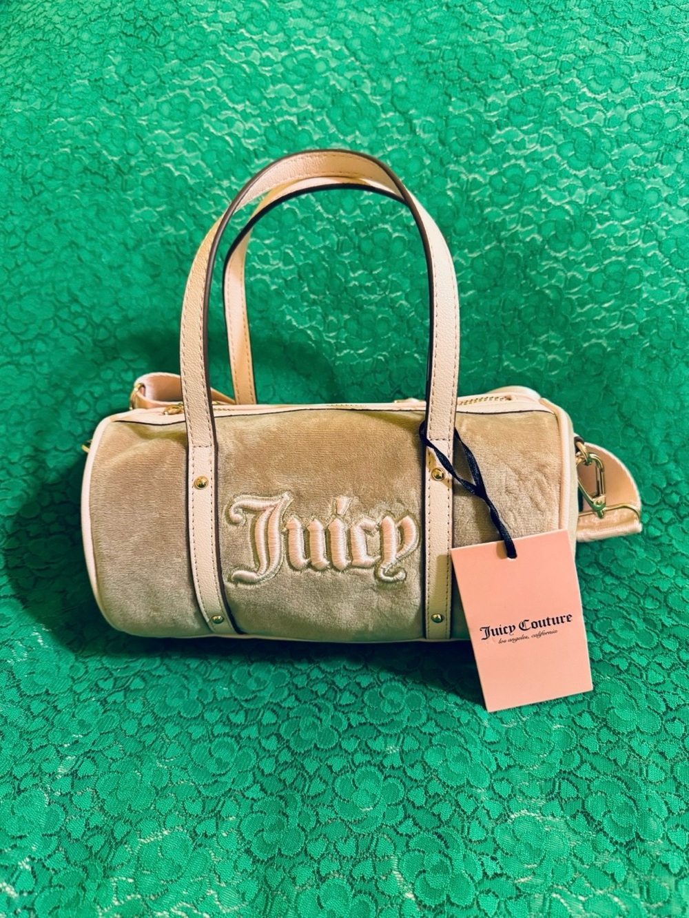 Juicy Couture Tan Velvet Barrel Crossbody Bag
